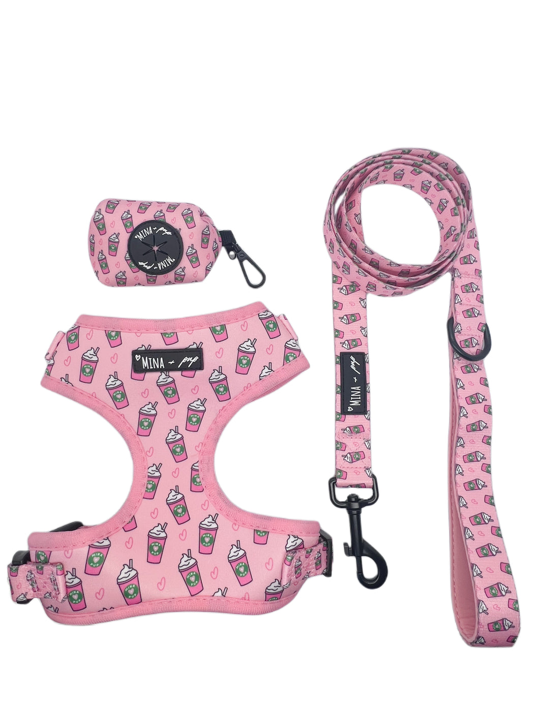 BUNDLE: Pupshake Pink Adjustable Harness, Leash and Poop Bag Bundle SAVE $
