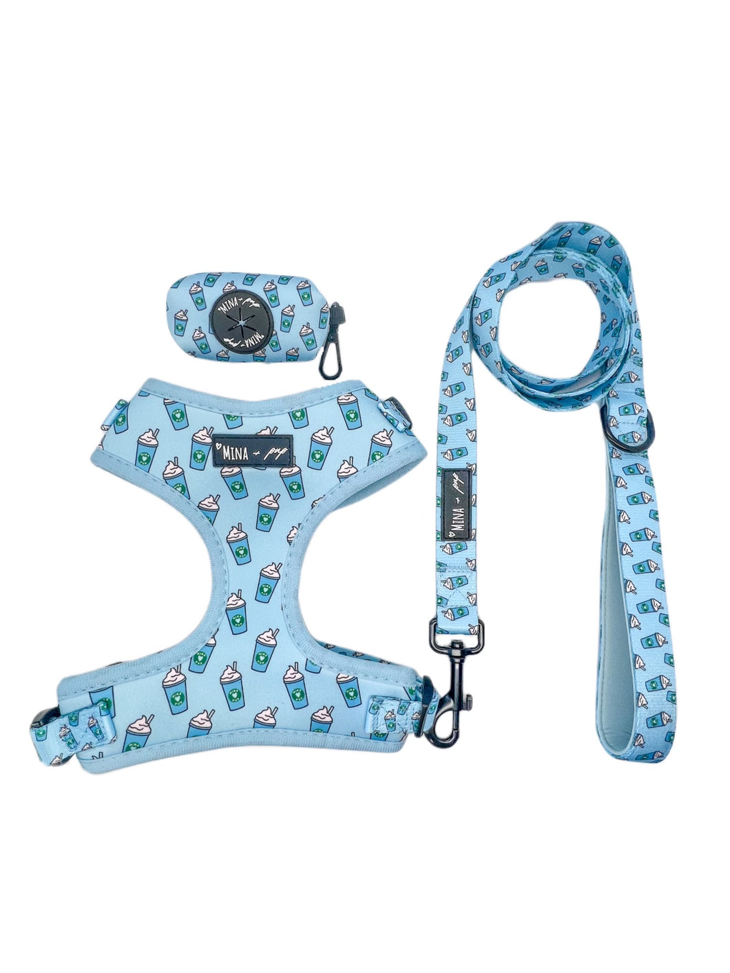 BUNDLE/ Pupshake Blue Adjustable Harness, Leash and Poop Bag Bundle
