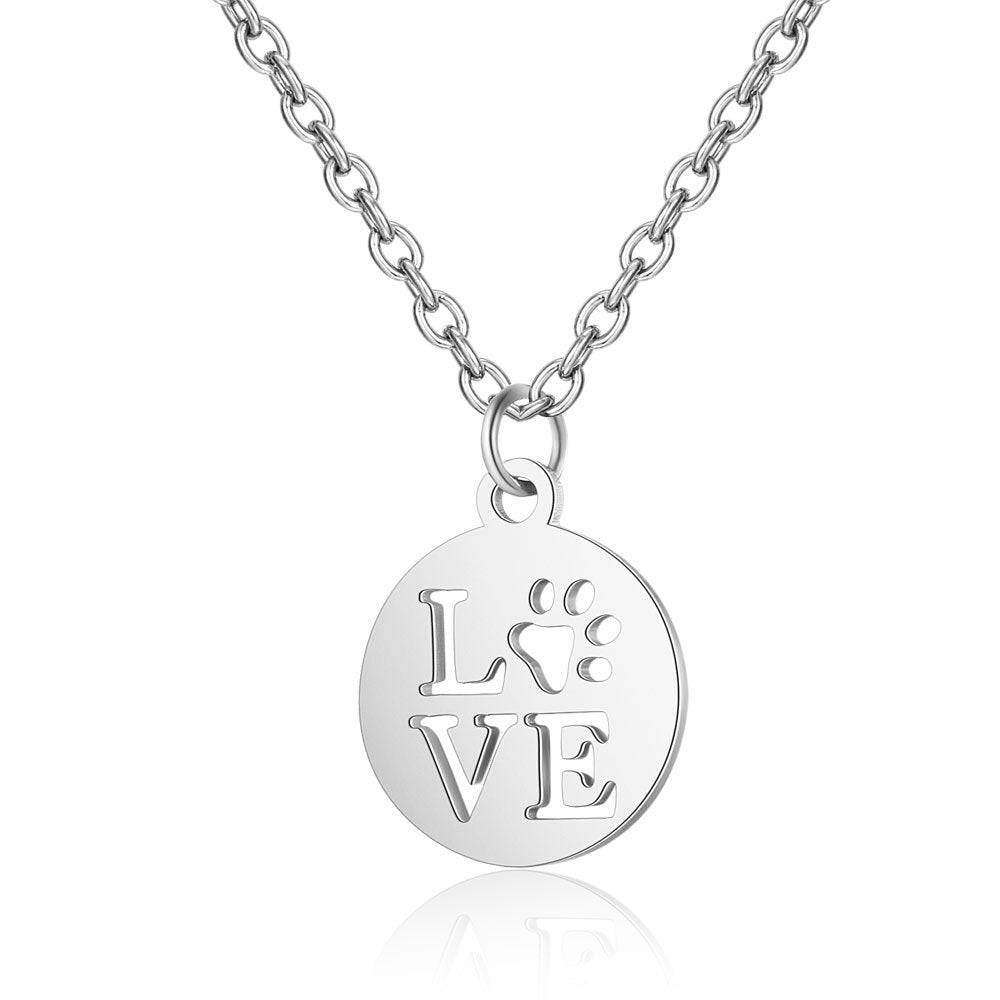 LOVE PAW Stainless Steel Pendant on Adjustable Chain: Choice of Silver or Gold Color